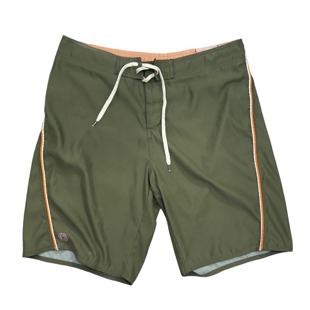 Vintage Old Navy Olive Green Swim Trunks Men's‎ Size L Orange White Accent Y2K